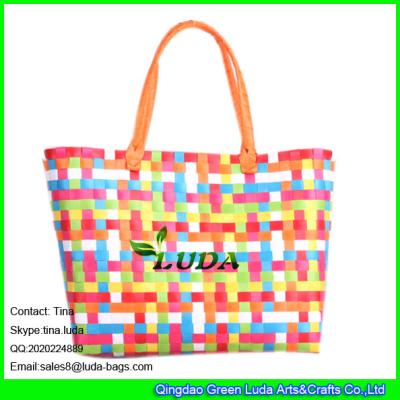 China LUDA mixed color tote bag handmade pp straw shoulder bag for sale