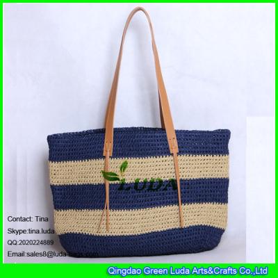 China LUDA large tote handbag pure navy blue crochet paper natural straw bag for sale