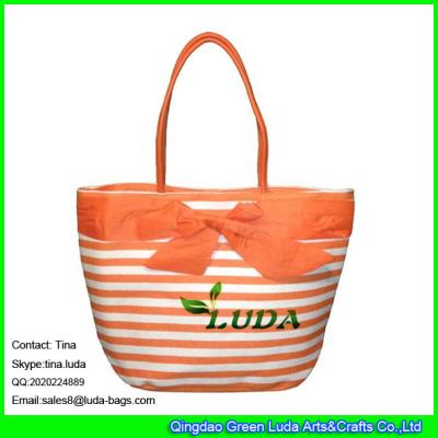 China LUDA large bowknot straw tote bag striped paper hobo straw bags for sale