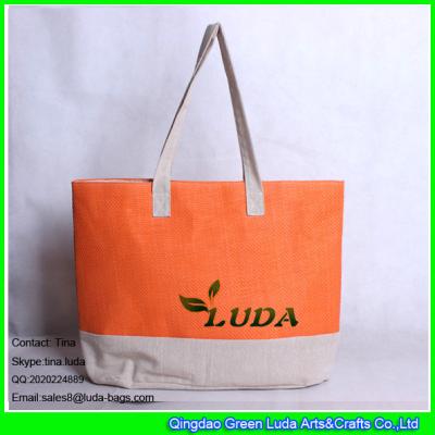 China LUDA cotton fabric and paper straw mixed make straw tote bag for women for sale