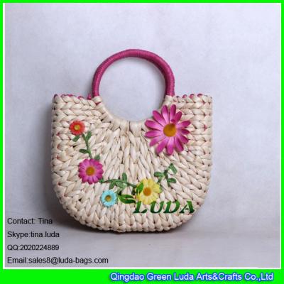 China LUDA flower straw handbag handmade cornhusk straw hobo handbag for sale