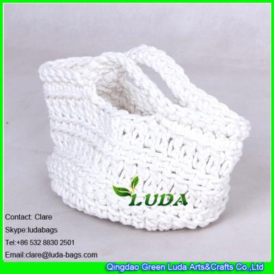 China Bolso de la cesta de la paja del ganchillo de la cuerda del algodón de los niños blancos de la moda LDMX-001 pequeño en venta