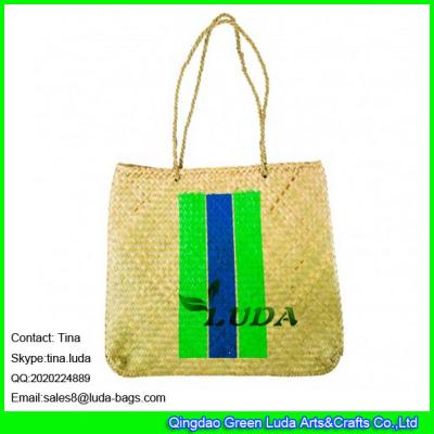 China LUDA striped colors printing hand made seagrass promotional beach bag handbag for sale