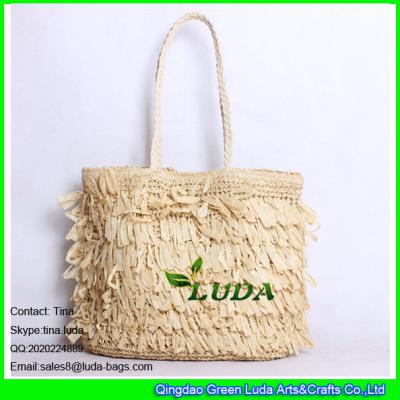 China LUDA natural paper straw handbags 2015 pleated tote bag for sale