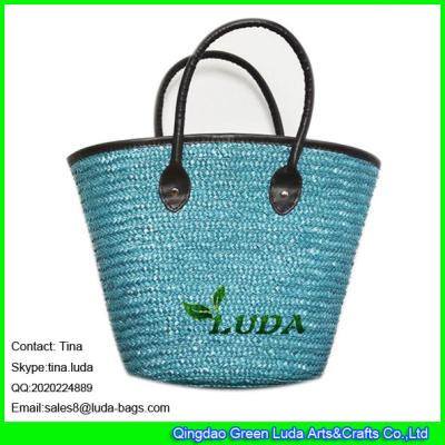 China LUDA ladies leather hanles wheat handbags straw beach bags and totes for sale