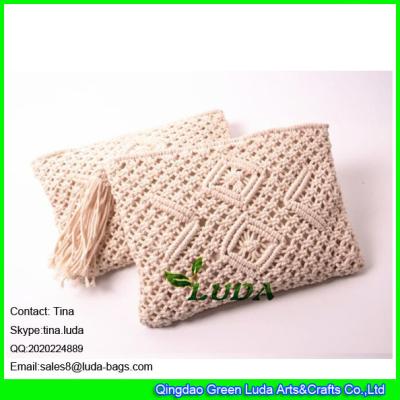 China LDMX-007 hand fasten beach handbags 2016 summer cotton rope crochet straw clutches for sale