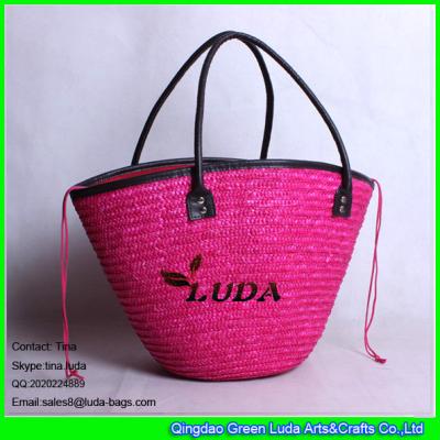 China LUDA lady top drawstring handbags rose red wheat straw tote bag for 2016 summer for sale