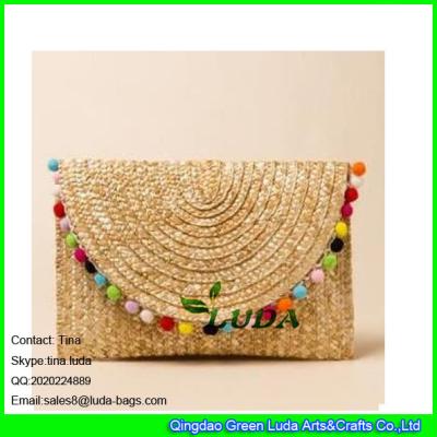 China LUDA rainbow straw handbag fashion wheat straw clutch bag for sale