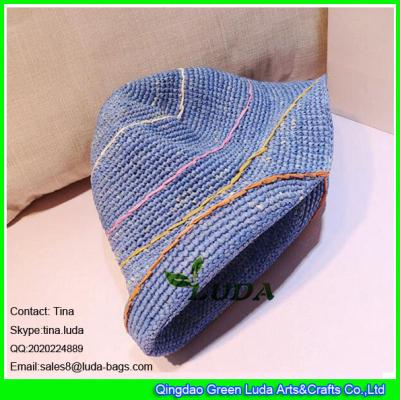 China LDMZ-007 navy blue ladies bucket hats foldable raffia straw visor cap for sale