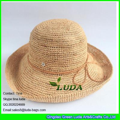 China LDMZ-002 natural raffia crocheted straw hats with braid for sale