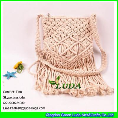 China LDMX-008 fashion handmade cotton rope fasten straw macrame handbags for sale