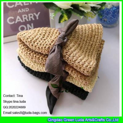 China LDMZ-012 2016 summer hand crochet hat foldable paper straw cap hat with bowknot for sale