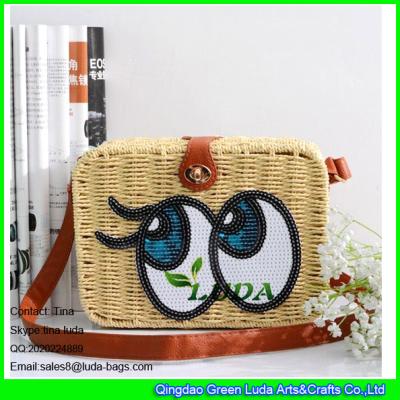 China LDTT-013 big eyes rattan handbag fashion paper straw cosmetic shoulder bags for sale