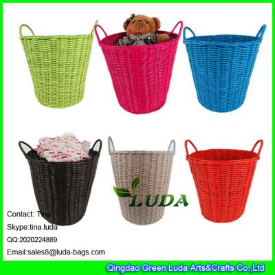 China LDKZ-031 rainbow pp woven laundry basket  fashion household essentials tapered storage basket for sale