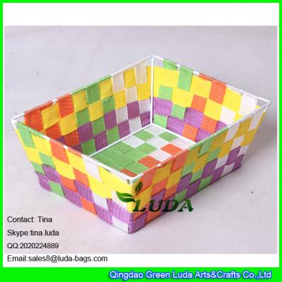 China LDKZ-006 colorful woven strap tote rectangular storage basket bins,handmade storage container en venta