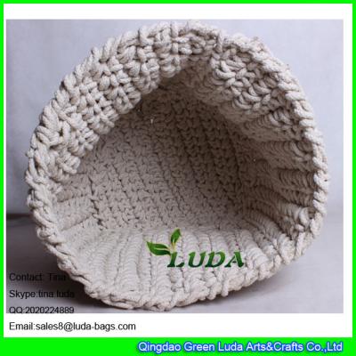 China LDKZ-035 cotton rope crochet basket large home foldable storage basekt for sale