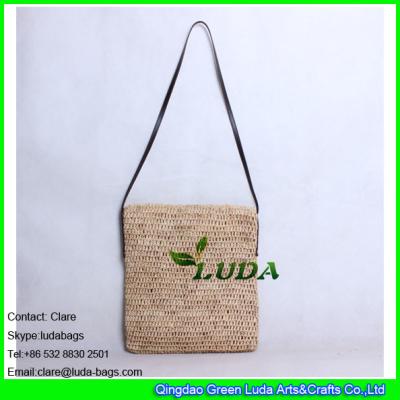 China LDLF-083 natural raffia straw bag hand crochet shoulder raffia straw handbag for sale