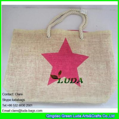 China LDZB-019 cheap wholesale tote bag star printed paper beach straw handbags en venta