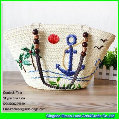 China LDMC-072 wholesale embroidery ship spear straw totes beaded shoulders straw bags for sale