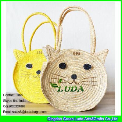 China LDMC-027 fashion cute cat  straw purse natural  wheat straw shoulder handbag bag for sale