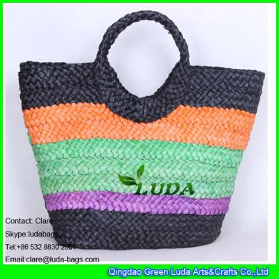 中国 LDYP-005 striped colored tote bag cornhusk straw hobo beach bags 販売のため