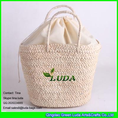 China LUDA drawstring bag handmade lady handbags plain cornhusk straw bag for sale