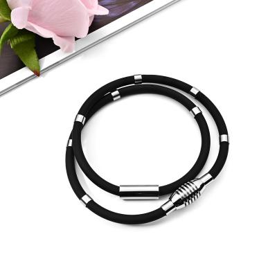 China Energy Balance Popular Negative Movement Silica Gel Silicone Necklace Stainless Steel Magnet Buckle Necklace for sale