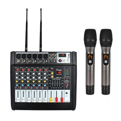 China Stage/home/KTV/outside Activities Selling 6-Channel Wireless Microphone Power Amplifier Professional Audio Mixer for sale