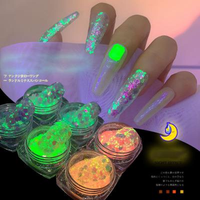 China New Product Durable Super Design Fluorescent Glitter Manicure Nails Decoration Decals Super Shine Butterfly Star Shape Luminous Nail Sticker Wrapping for sale