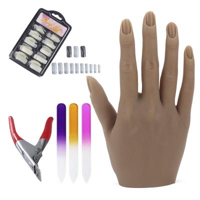 China Dedicated For Nailing 2021 Professional Amazon Sale Practice Nail Salons Soft Flexible Soft Fake Hand Silicone Training Tool Kit With Nail Tips for sale