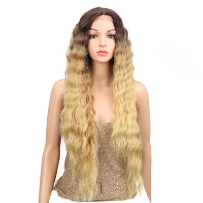 China Premium High Temperature Synthetic Water Wave Lace Wigs For Women Ombre Gold Water Wave T Color Lace Hair High Quality Synthetic Wig for sale