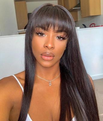 China Joedir Long Straight Hair Bangs Straight Wig With Bangs Virgin Brazilian Remy Cheap Human Hair Machine Made Wigs Pre Plucked Hot Selling for sale