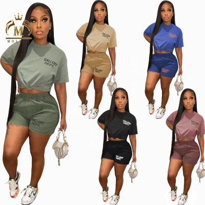 China Custom Anti-pilling T-shirt and Logo Letter Print Cotton Shorts Summer Women Short Outfits Set Casual Two-Piece Shorts Pants Set Women for sale