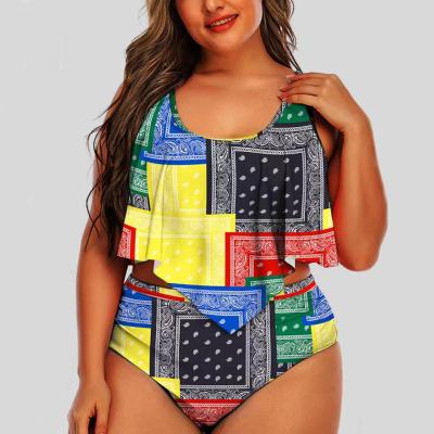 China Designer Breathable Fat Woman Batching Suits Swimsuits 4XL Two Piece Bikini Sets High Waist Plus Size Batching Suits 2022 for sale