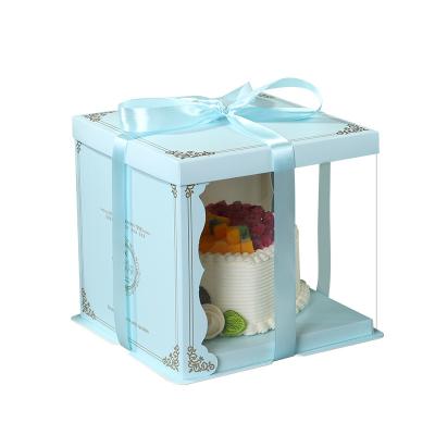 China Recycled Materials Square Cake Box Pet PVC Wedding Birthday Party Custom Luxury Clear Gift Box for sale