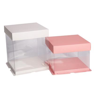 China Recyclable transparent cake box 4 6 8 10 inch solid color birthday cake box for sale