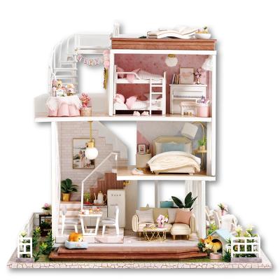 China DIY TOY FN1308 Pretend Role Play Educational DIY Toy Big Kids Wooden Doll House Villa With Doll Room Furniture Dollhouse for sale