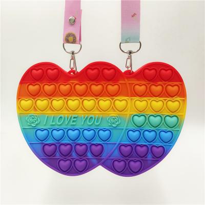 China FN1015 Funny Educational Toy Shoulder Bag Valentine's Day Gift Push I Love You Bubbles Heart Shape Coin Purse Silicone Arrow By A Heart Bags for sale