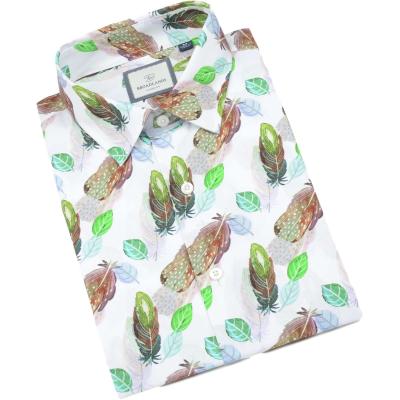 China High Quality Print Casual Green Leaf Anti-pilling Long Sleeve Hawaiian Men's Polo Shirts for sale