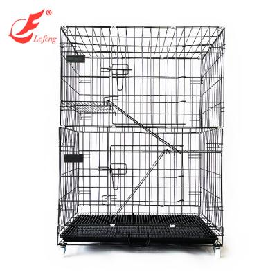 China Large Cat Villa House Cage With Iron Wire-cat-cage Wholesale House 3-Story Pet Habitat Breathable Metal Movable Movable for sale