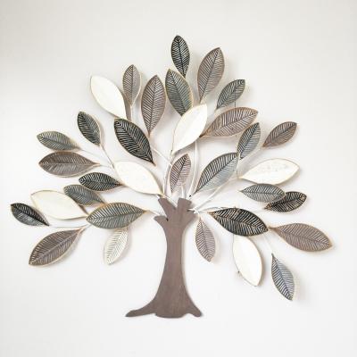 China 100% handmade hot sales 3d metal leaf trees wall decor frame wrought iron wall hanging decoration arts for sale