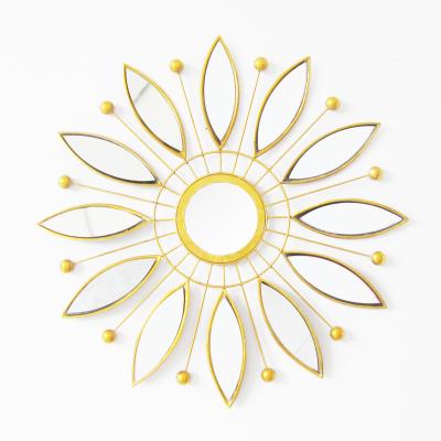 China 100% handmade hot sales 3d metal wall decor decorative frame mirrors golden sunflowers decorate wall mirror for sale