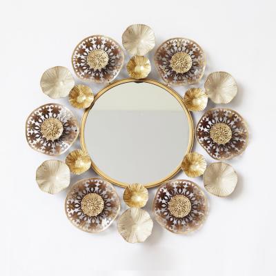 China 100% Hot Selling High Grade Wall Mounted Mirror Handmade Smart Home Decorations With Metal Flower Shaped Wall Mirror for sale