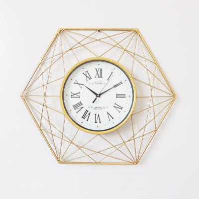 China 100% Handmade Metal Decoration Wrought Iron Gold Style Wall Clock Modern Home Decors Living Room for sale