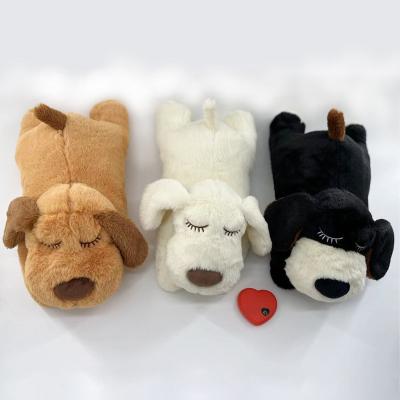 China Customized Stocked Puppy Toy With Heartbeat Dog Training Toy For Separation Anxiety Calming Aid Behavioral Plush Heart Lying Beaten Puppy for sale