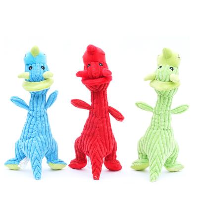 China Eco-Friendly Squeaky Interactive Stuffed Animal Shape Dinosaur Dog Soft Stocked Chew Toy for sale