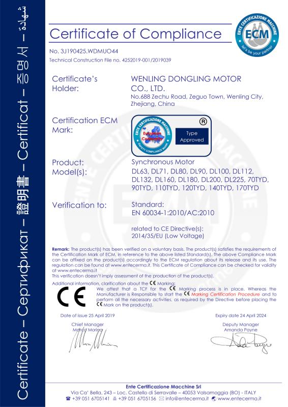 CE - Wenling Dongling Motor Co., Ltd.