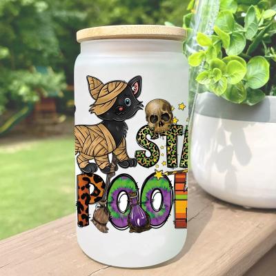 China Wholesale Waterproof Transfer No Heat Tumbler Needed DTF Waterproof UV Mug Wrap Transfers 16oz Coffee Mug Flower Sticker Label Halloween for sale