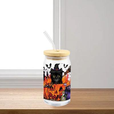 China Factory wholesale price 16-24oz Halloween custom uvdtf mug waterproof wraps sticker film Libby Glass dtf mug wrap waterproof uv transfers f for sale