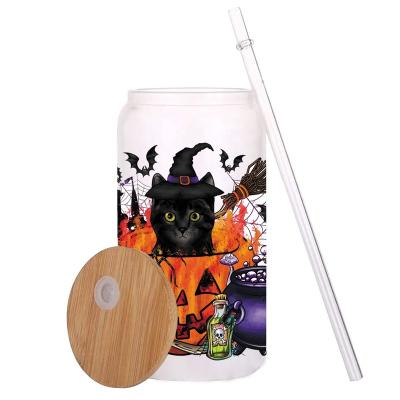 China Custom Waterproof Halloween Printed Glass Mug Wraps For 16oz Libbey DTF UV Mugs for sale